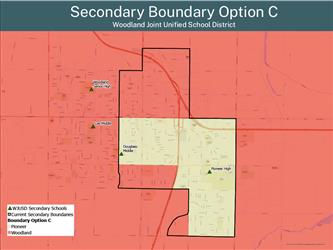Map of proposed school boundaries for secondary schools option C