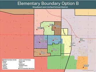 A map of proposed school boundaries for elementary option B