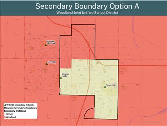 Map of proposed school boundaries for secondary schools option A