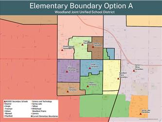 A map of proposed school boundaries for elementary option A