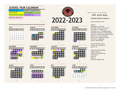preschool calendar 2022 - 2023